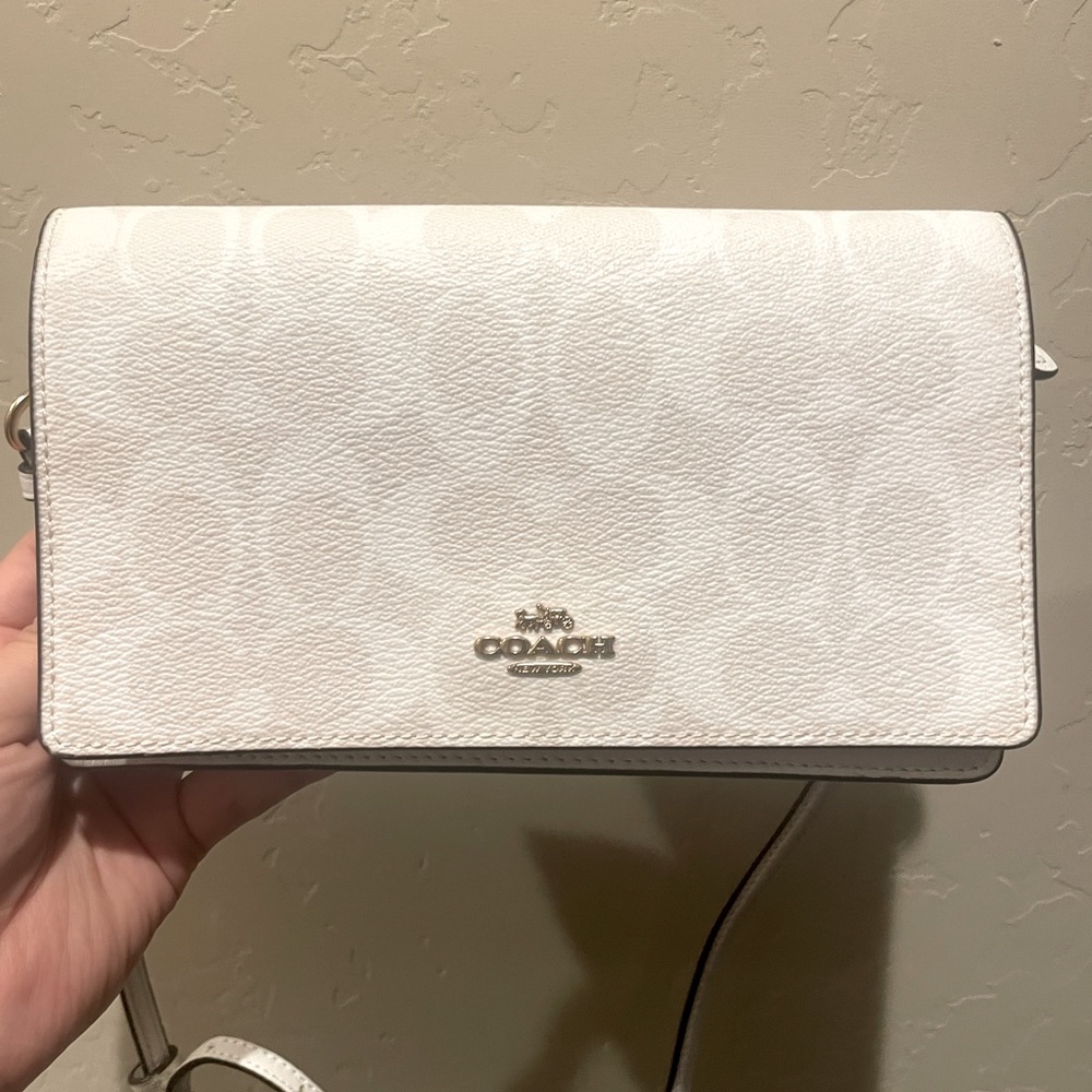 White Coach Foldover Crossbody Clutch